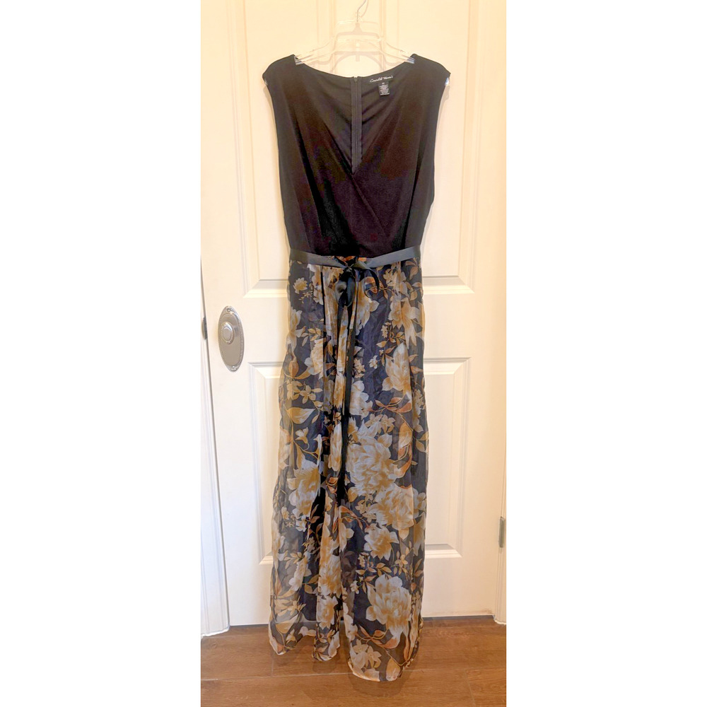 Candalite Woman Black And Floral Dress With Waist Ribbon Size 3x